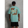 Erkek Baskılı Tişört Kısa Kol Bisiklet Yaka Oversize T-Shirt - Mint Yeşili
