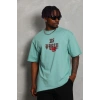 Erkek Baskılı Tişört Kısa Kol Bisiklet Yaka Oversize T-Shirt - Mint Yeşili