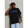 Erkek Baskılı Tişört Kısa Kol Bisiklet Yaka Oversize T-Shirt - Siyah
