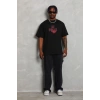 Erkek Baskılı Tişört Kısa Kol Bisiklet Yaka Oversize T-Shirt - Siyah