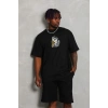 Erkek Baskılı Tişört Kısa Kol Bisiklet Yaka Oversize T-Shirt - Siyah