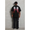 Erkek Baskılı Tişört Kısa Kol Bisiklet Yaka Oversize T-Shirt - Siyah