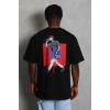 Erkek Baskılı Tişört Kısa Kol Bisiklet Yaka Oversize T-Shirt - - Siyah