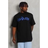 Erkek Baskılı Tişört Kısa Kol Bisiklet Yaka Oversize T-Shirt - Siyah