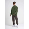 ERKEK Bisikilet Yaka 3 İplik Pamuklu SweatShirt - Haki