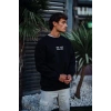 Erkek Bisiklet Yaka 3 İplik Pamuklu Baskılı SweatShirt - Siyah