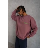 Erkek Bisiklet Yaka Baskılı 3 iplik pamuklu Sweatshirt - Gül Kurusu