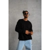 Erkek Bisiklet Yaka Baskılı 3 İplik Pamuklu Sweatshirt -  Siyah