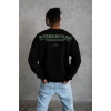 Erkek Bisiklet Yaka Baskılı 3 iplik pamuklu Sweatshirt - Siyah