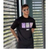ERKEK Bisiklet Yaka Baskılı Oversize Kısa kol T-Shirt - Siyah