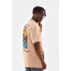 Erkek  Bisiklet Yaka Baskılı Oversize T-Shirt - Bej