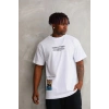 Erkek Bisiklet Yaka Baskılı Oversize T-Shirt - Beyaz