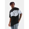 Erkek  Bisiklet Yaka Baskılı Oversize T-Shirt - Siyah