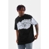 Erkek  Bisiklet Yaka Baskılı Oversize T-Shirt - Siyah
