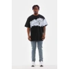 Erkek  Bisiklet Yaka Baskılı Oversize T-Shirt - Siyah