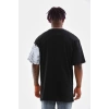 Erkek  Bisiklet Yaka Baskılı Oversize T-Shirt - Siyah