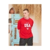 Erkek Bisiklet Yaka Tişört Nakış İşlemeli Kısa Kol Oversize T-Shirt - Kırmızı