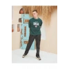 Erkek Bisiklet Yaka Tişört Nakış İşlemeli Kısa Kol Oversize T-Shirt - Yeşil