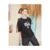 Erkek Bisiklet Yaka Tişört Nakış İşlemeli Kısa Kol Oversize T-ShirtSiyah