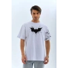 ERKEK Bisiklet yaka tişort Ön ve Kol YARASA Baskılı T-shirt - Beyaz