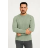 Erkek Bisiklet Yaka Triko Pamuklu Kalın Fitilli Kazak - Mint Yeşili