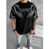 ERKEK Bisiklet Yaka Yıldırım Baskılı  Kısa kol T-Shirt-Siyah