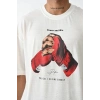 Erkek Box Eldiven Baskılı T-Shirt Kısa Kol Bisiklet Yaka Tişört - Beyaz