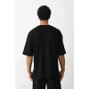 Erkek Boxy Eldiven Baskılı T-Shirt Kısa Kol Bisiklet Yaka Tişört - Siyah