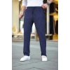 Erkek Cizgili Dokuma Krep Jogger Buggy Pantalon Rahat kalıp - Lacivert