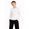 Erkek Çocuk Basic Uzun Kollu Tişört Okul Günlük Rahat T-Shirt - Beyaz