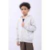 Erkek Çocuk Kapüşonlu Kanguru Cepli Tam Fermuarlı Hırka SweatShirt - Gri