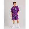Erkek Çocuk Oversize Kalıp Pubg Bape X Shark Nakışlı Cepli Şort Takım - Mor