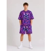 Erkek Çocuk Oversize Kalıp Pubg Bape X Shark Nakışlı Cepli Şort Takım - Mor