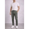 Erkek Diagonel Mikro dokulu Duble Paça Cepli Pantolon , Modern Kesim - Haki