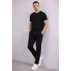 Erkek Diagonel Mikro dokulu Duble Paça Cepli Pantolon , Modern Kesim - Siyah