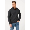 Erkek Dik Yaka Yarım Fermuarlı 3 İplik Pamuklu Sweatshirt -  Antrasit