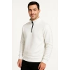 Erkek Dik Yaka Yarım Fermuarlı 3 İplik Pamuklu Sweatshirt - Beyaz