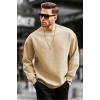 Erkek Düz Bisiklet Yaka 3 iplik pamuklu Sweatshirt - Bej