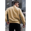 Erkek Düz Bisiklet Yaka 3 iplik pamuklu Sweatshirt - Bej
