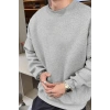 Erkek Düz Bisiklet Yaka 3 iplik pamuklu sweatshirt - Gri