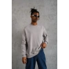 Erkek Düz Bisiklet Yaka 3 iplik Sweatshirt - Boyalı Gri