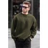 Erkek Düz Bisiklet Yaka 3 İplik  Sweatshirt - Yeşil