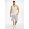 Erkek Fitilli Atlet Sıfır Yaka Slim Fit Arka Baskılı Spor Atlet - Krem