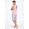 Erkek Fitilli Atlet Sıfır Yaka Slim Fit Arka Baskılı Spor Atlet - Pembe