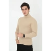 Erkek Fitilli Kaşkorse Kumaş Boğazlı Full Likralı Slimfit Body - Bej