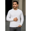 Erkek Fitilli Triko Bisiklet Yaka Kalın Kazak 4lü Set Beyaz-Haki-Bej-Siyah