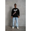 Erkek Güvercin Baskılı 3 iplik Bisiklet Yaka ipamuklu Sweatshirt - Siyah