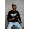 Erkek Güvercin Baskılı 3 iplik Bisiklet Yaka ipamuklu Sweatshirt - Siyah