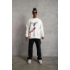 Erkek Güvercin Baskılı 3 iplik pamuklu Bisiklet Yaka Sweatshirt - Beyaz