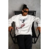 Erkek Güvercin Baskılı 3 iplik pamuklu Bisiklet Yaka Sweatshirt - Beyaz